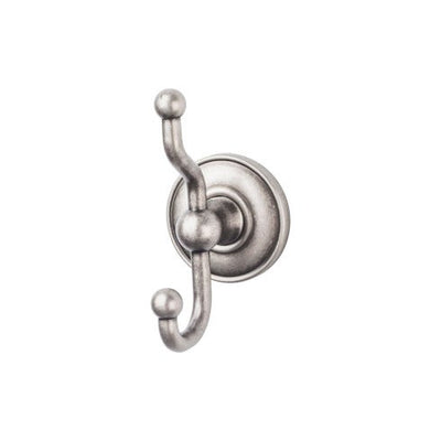 Top Knobs Edwardian Bath Double Hook, Plain Backplate in Antique Pewter