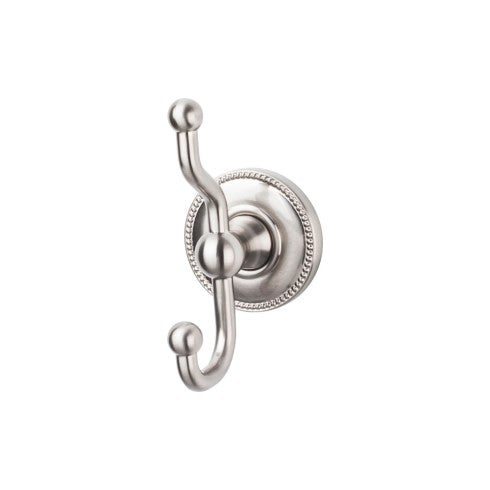 Top Knobs Edwardian Bath Double Hook, Beaded Backplate in Brushed Satin Nickel