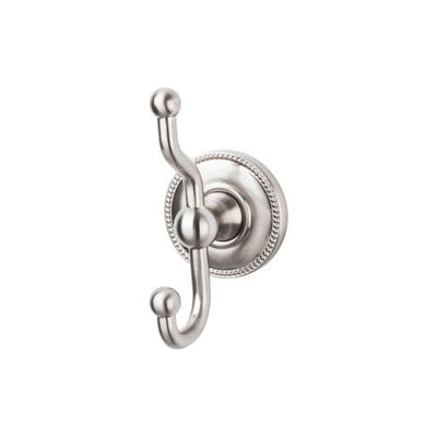 Top Knobs Edwardian Bath Double Hook, Beaded Backplate in Brushed Satin Nickel