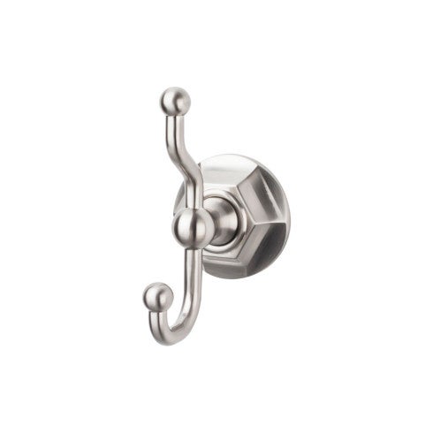 Top Knobs Edwardian Bath Double Hook, Hex Backplate in Brushed Satin Nickel