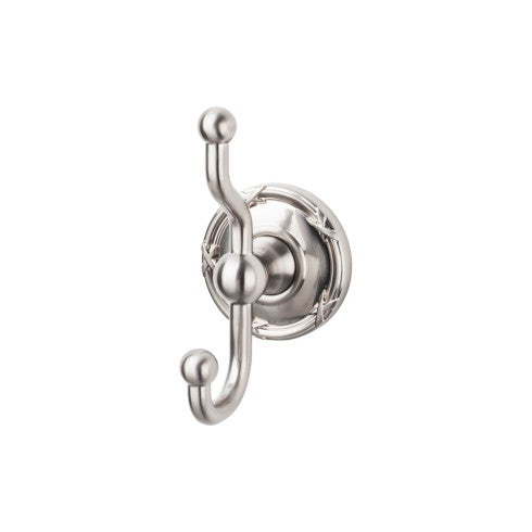 Top Knobs Edwardian Bath Double Hook, Ribbon Backplate in Brushed Satin Nickel