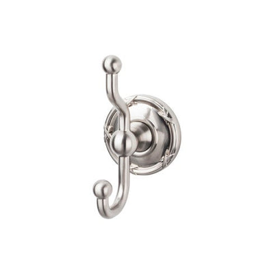 Top Knobs Edwardian Bath Double Hook, Ribbon Backplate in Brushed Satin Nickel