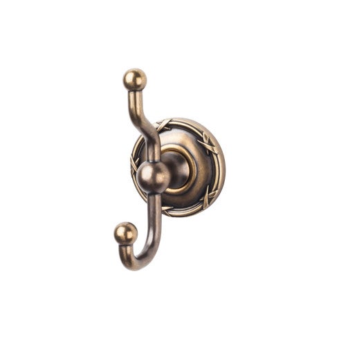 Top Knobs Edwardian Bath Double Hook, Ribbon Backplate in German Bronze