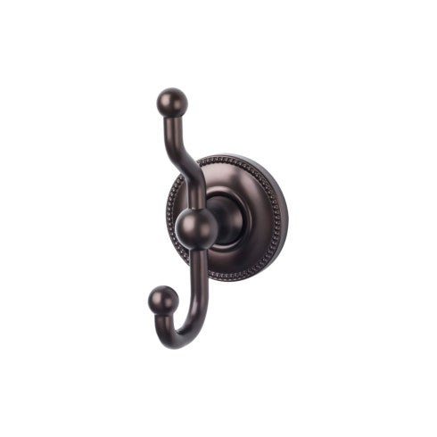 Top Knobs Edwardian Bath Double Hook, Beaded Backplate in Oil Rubbed Bronze