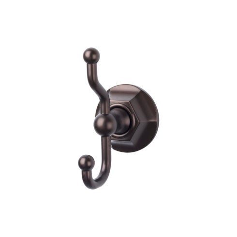 Top Knobs Edwardian Bath Double Hook, Hex Backplate in Oil Rubbed Bronze