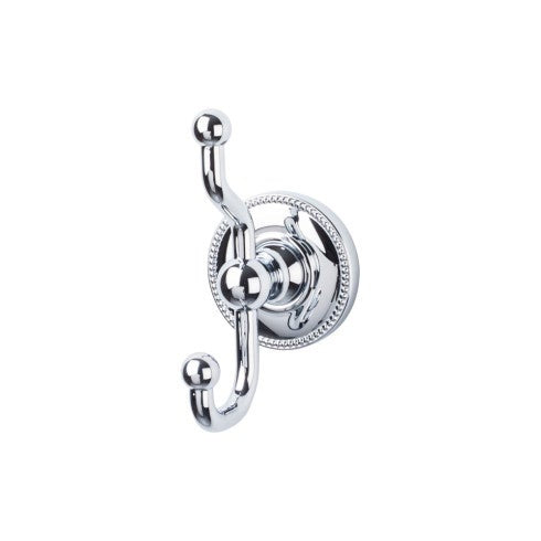 Top Knobs Edwardian Bath Double Hook, Beaded Backplate in Polished Chrome