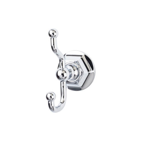 Top Knobs Edwardian Bath Double Hook, Hex Backplate in Polished Chrome