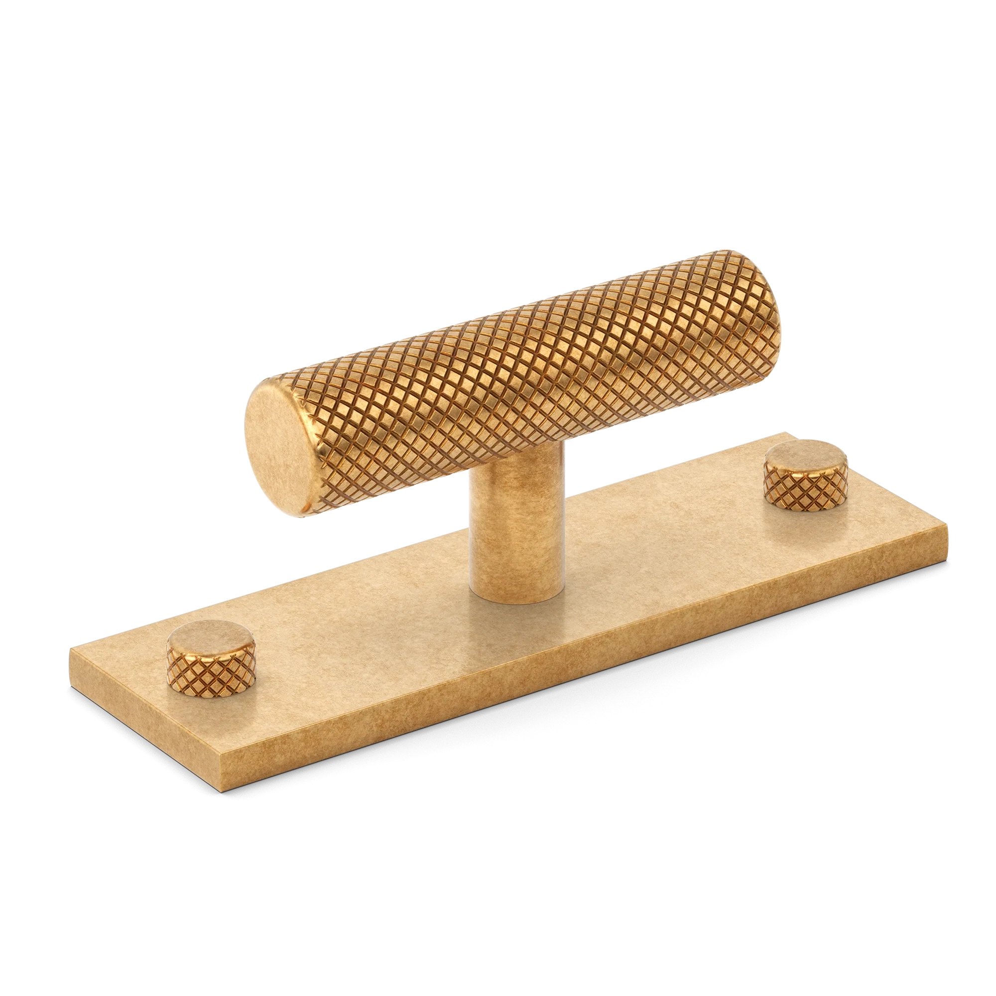 Armac Martin MIX Diamond Knurled T-bar Handle & Backplate in 65mm / Burnished Brass