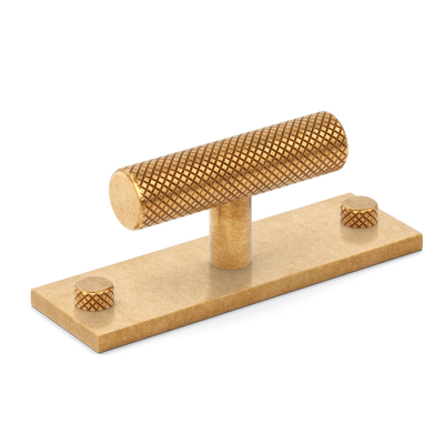 Armac Martin MIX Diamond Knurled T-bar Handle & Backplate in 65mm / Burnished Brass