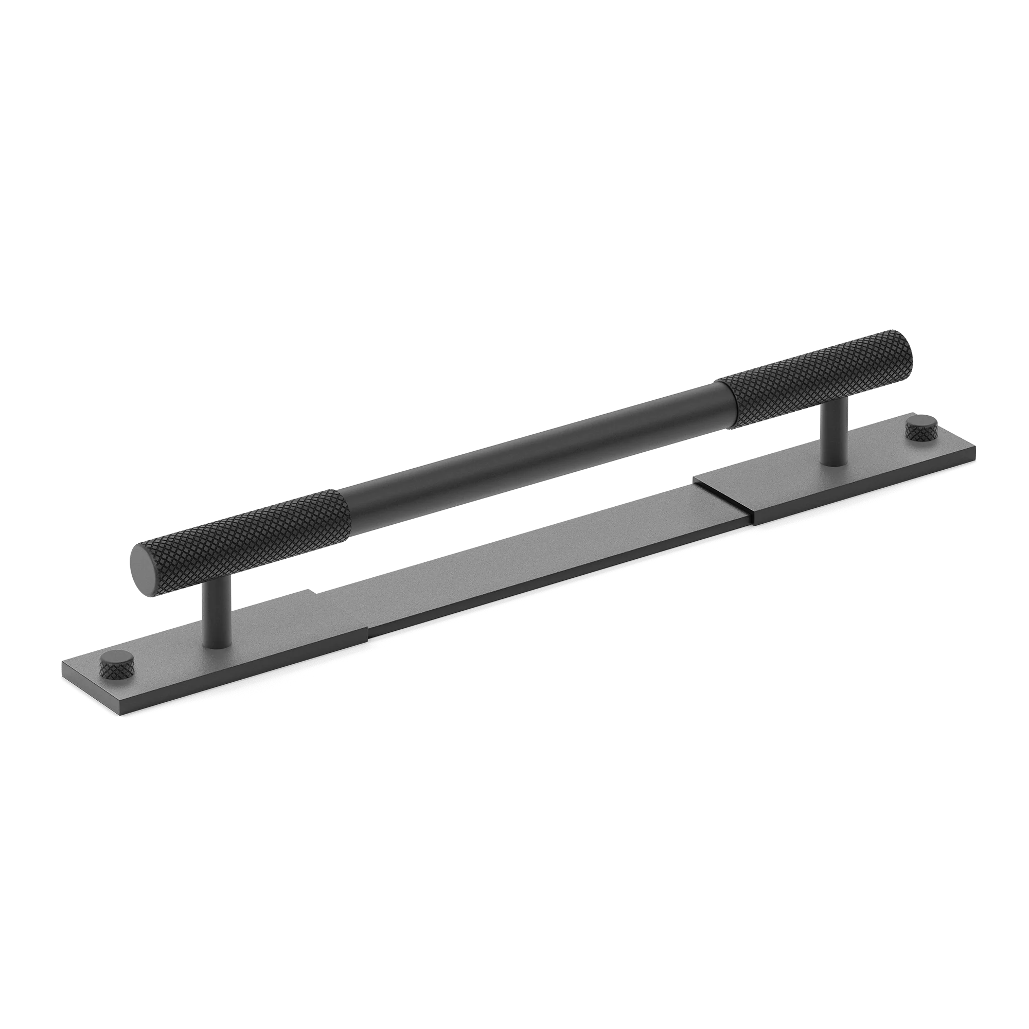 Armac Martin MIX Diamond Knurled Pull Handle & Backplate in 128mm / Matt Black Lacquered