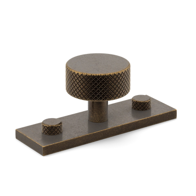 Armac Martin MIX Diamond Knurled Cabinet Knob & Backplate in 54mm / Dark Aged Brass
