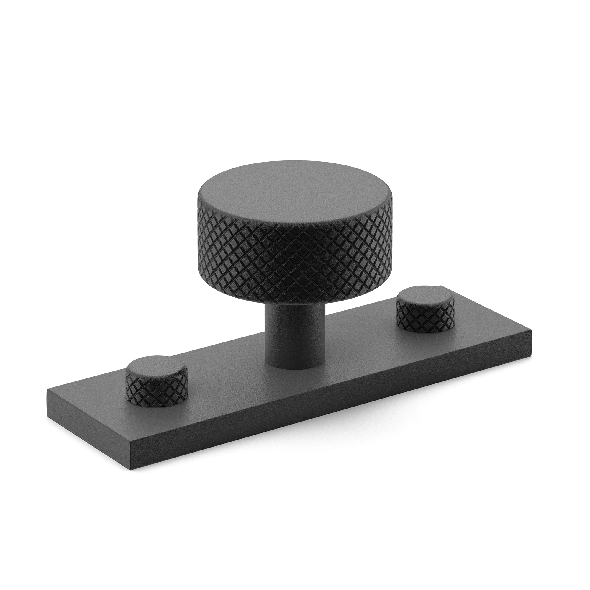 Armac Martin MIX Diamond Knurled Cabinet Knob & Backplate in 54mm / Matt Black Lacquered