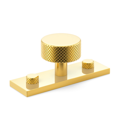 Armac Martin MIX Diamond Knurled Cabinet Knob & Backplate in 54mm / Polished Brass Lacquered