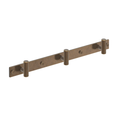 Armac Martin MIX Diamond Knurled Wall Hook Rack in 384mm (3 hooks) / Dark Aged Brass