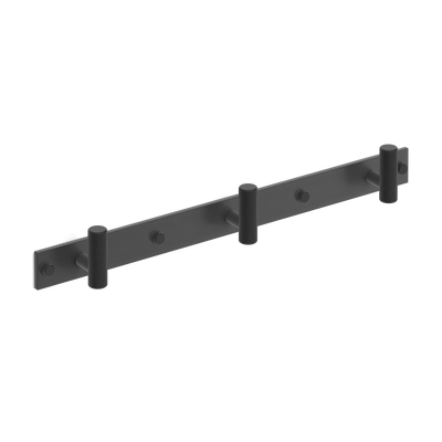Armac Martin MIX Diamond Knurled Wall Hook Rack in 384mm (3 hooks) / Matt Black Lacquered