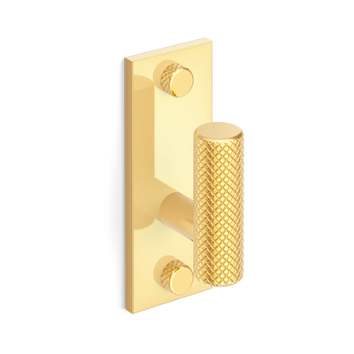 Armac Martin MIX Diamond Knurled Single Vertical Wall Hook in 84mm / Polished Brass Lacquered