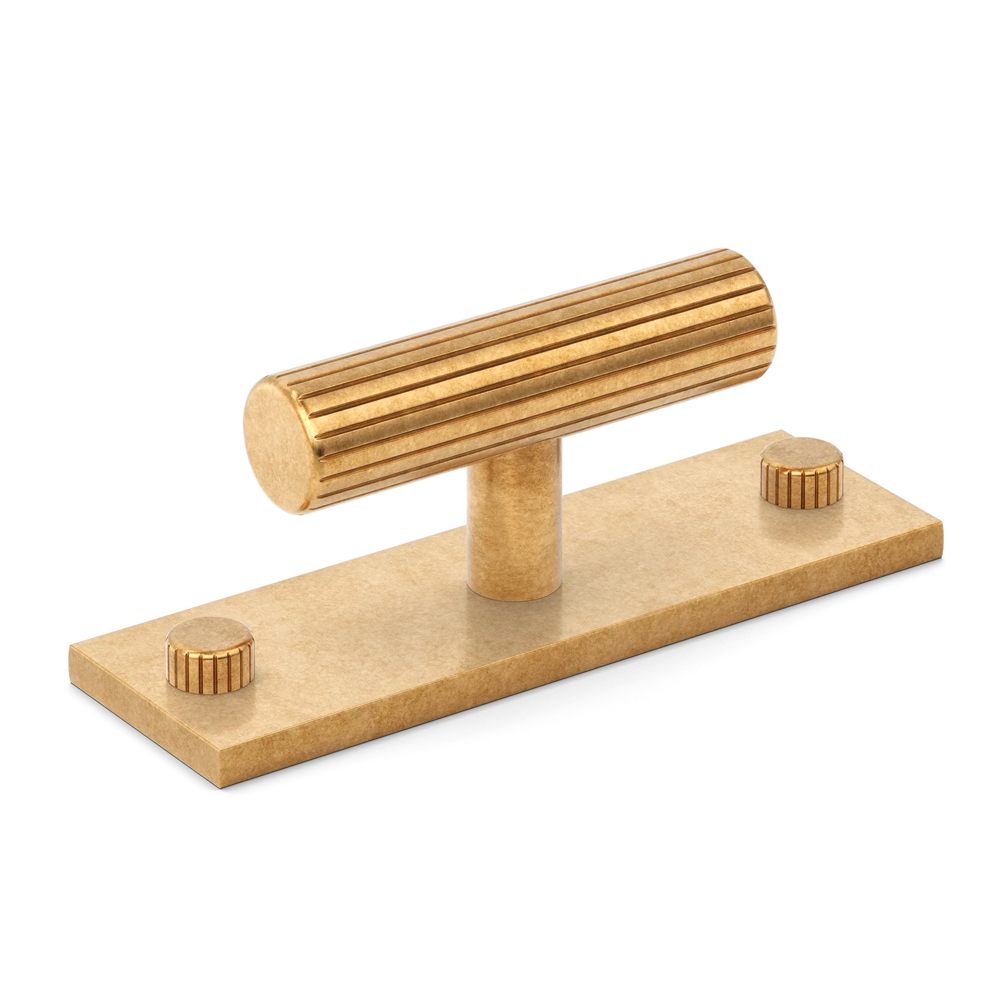 Armac Martin MIX Straight Knurled T-bar Handle & Backplate in 65mm / Burnished Brass