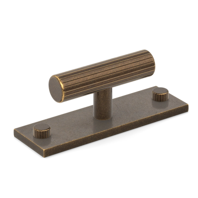 Armac Martin MIX Straight Knurled T-bar Handle & Backplate in 65mm / Dark Aged Brass