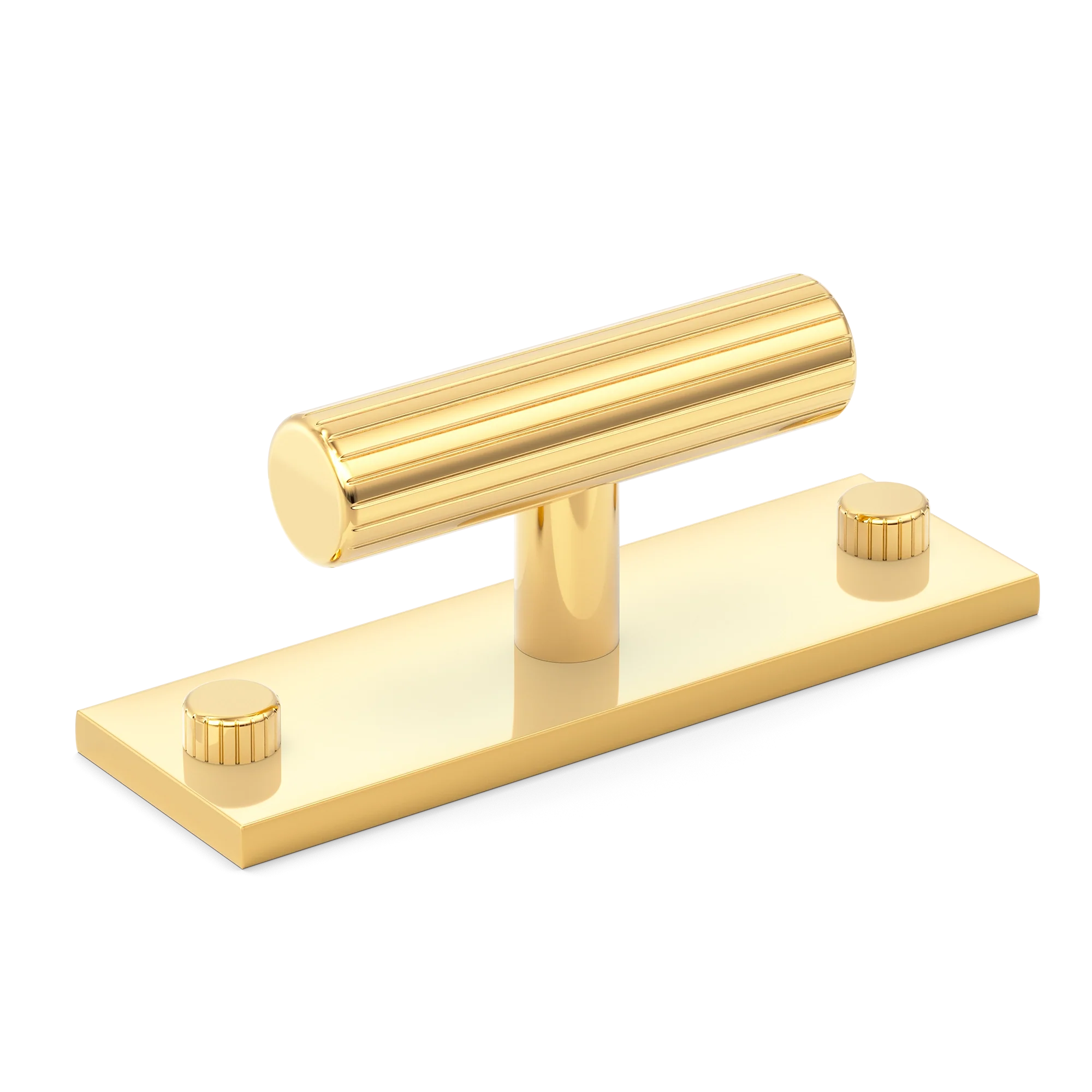 Armac Martin MIX Straight Knurled T-bar Handle & Backplate in 65mm / Polished Brass Lacquered