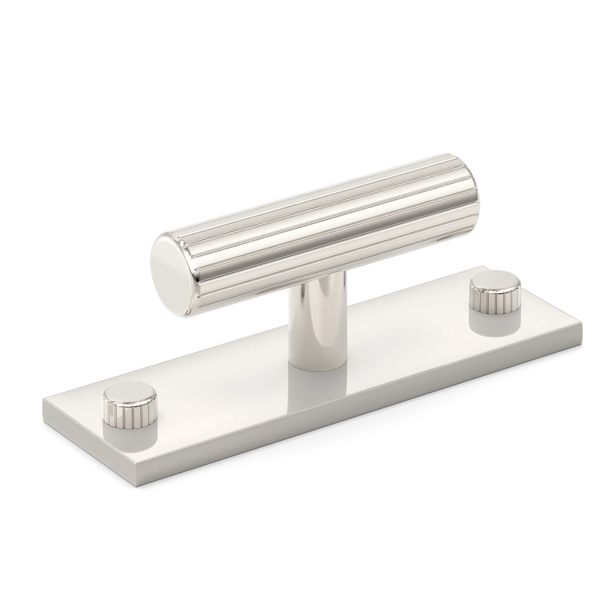 Armac Martin MIX Straight Knurled T-bar Handle & Backplate in 65mm / Polished Nickel Plate