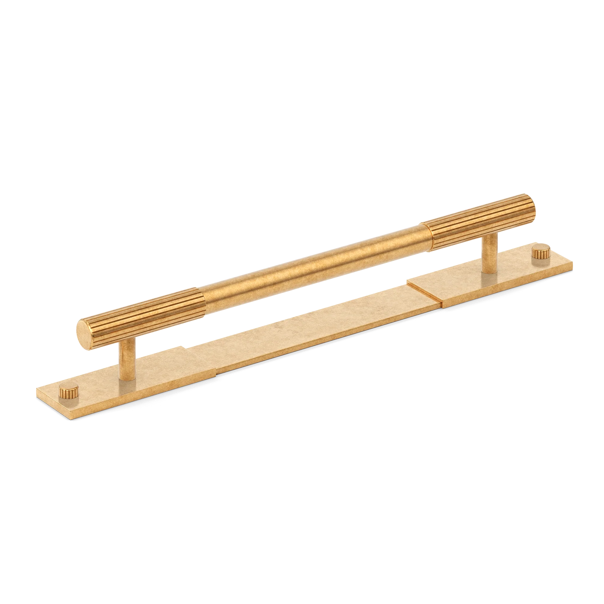 Armac Martin MIX Straight Knurled Pull Handle & Backplate in 128mm / Burnished Brass