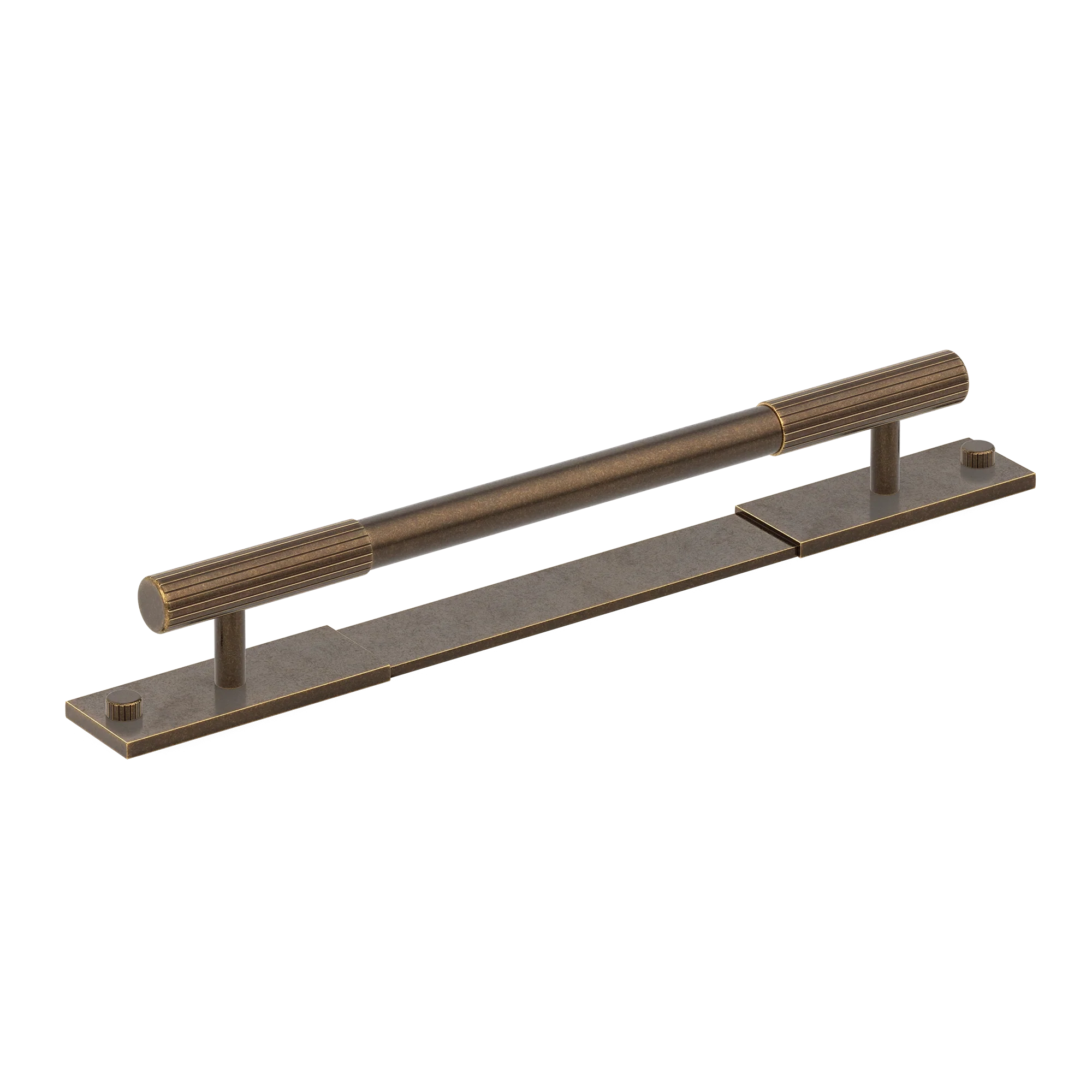 Armac Martin MIX Straight Knurled Pull Handle & Backplate in 128mm / Dark Aged Brass