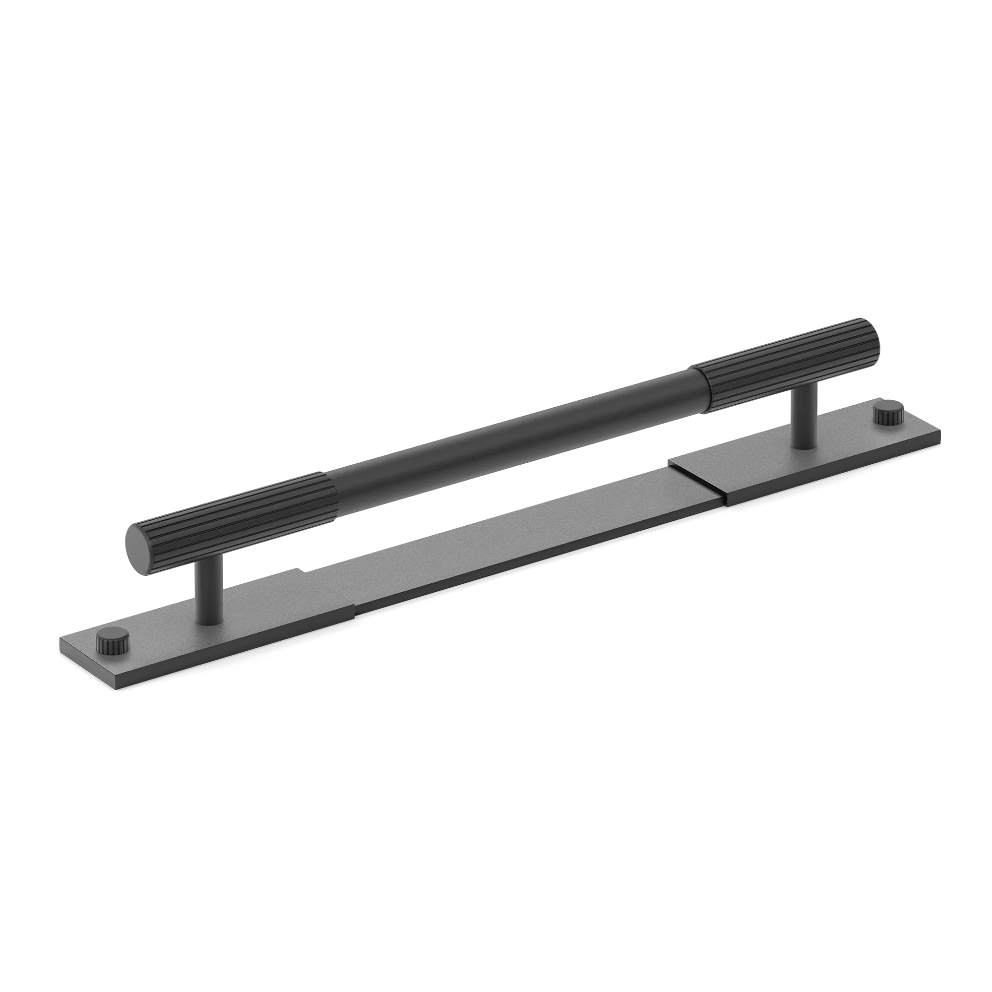 Armac Martin MIX Straight Knurled Pull Handle & Backplate in 128mm / Matt Black Lacquered