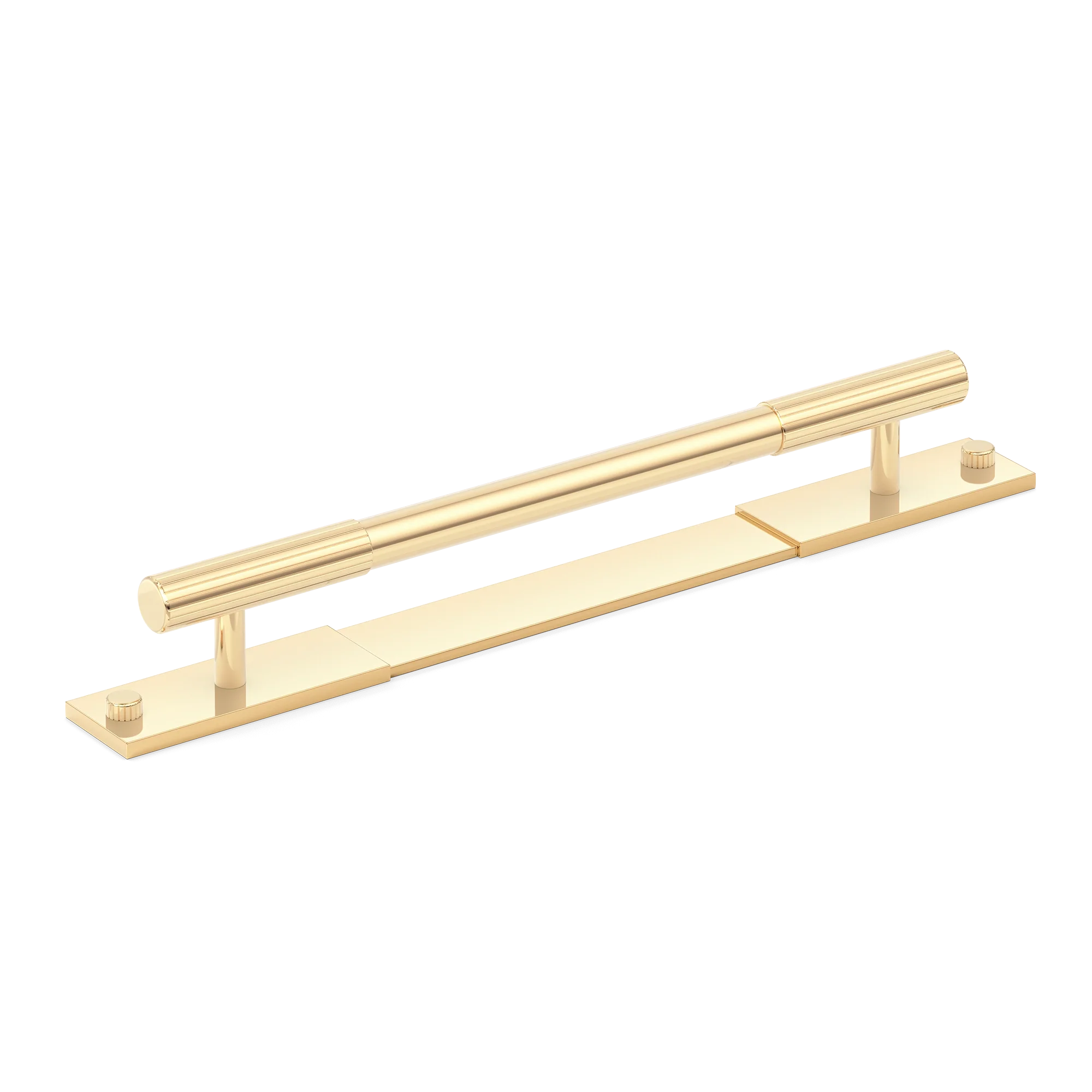 Armac Martin MIX Straight Knurled Pull Handle & Backplate in 128mm / Polished Brass Unlacquered