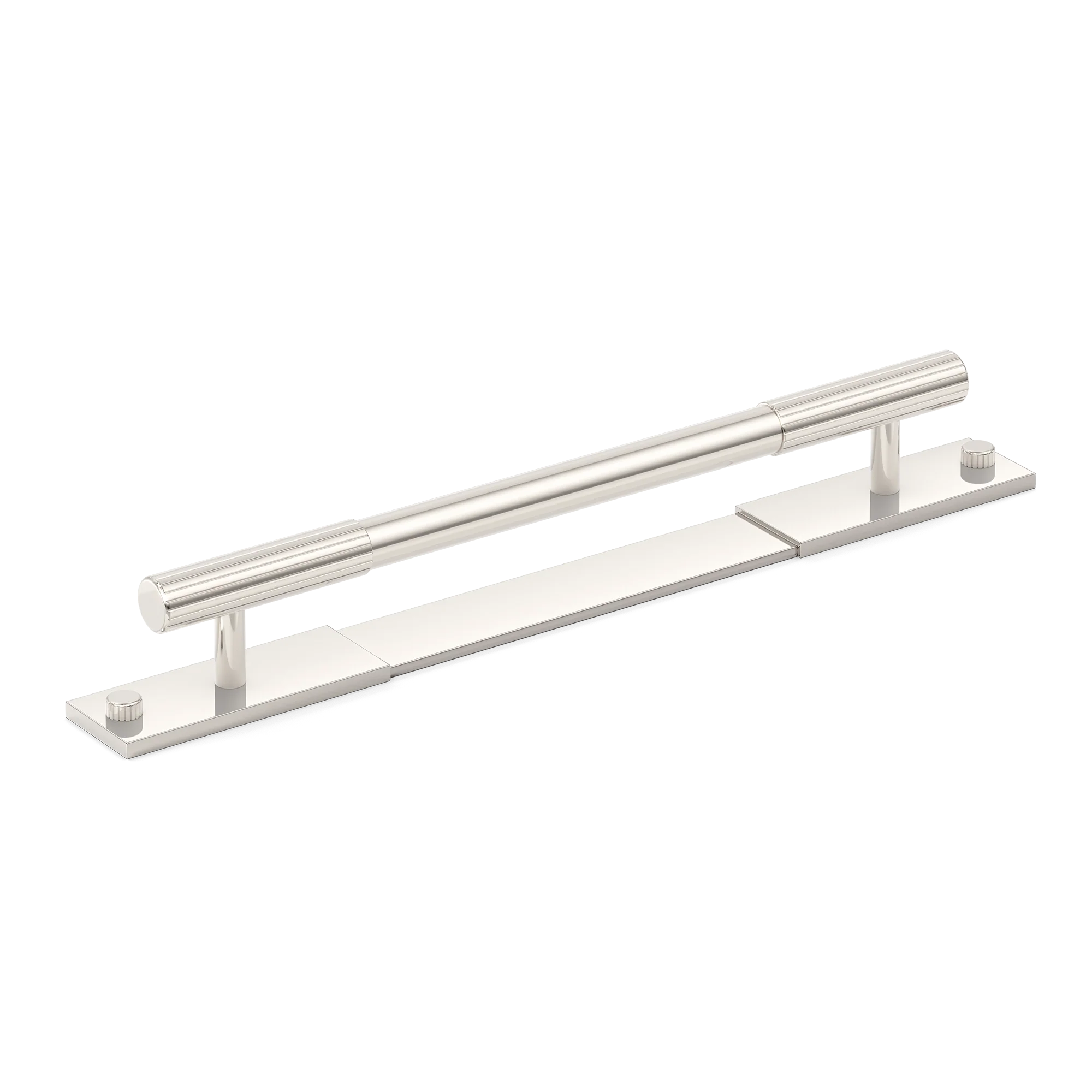 Armac Martin MIX Straight Knurled Pull Handle & Backplate in 128mm / Polished Nickel Plate