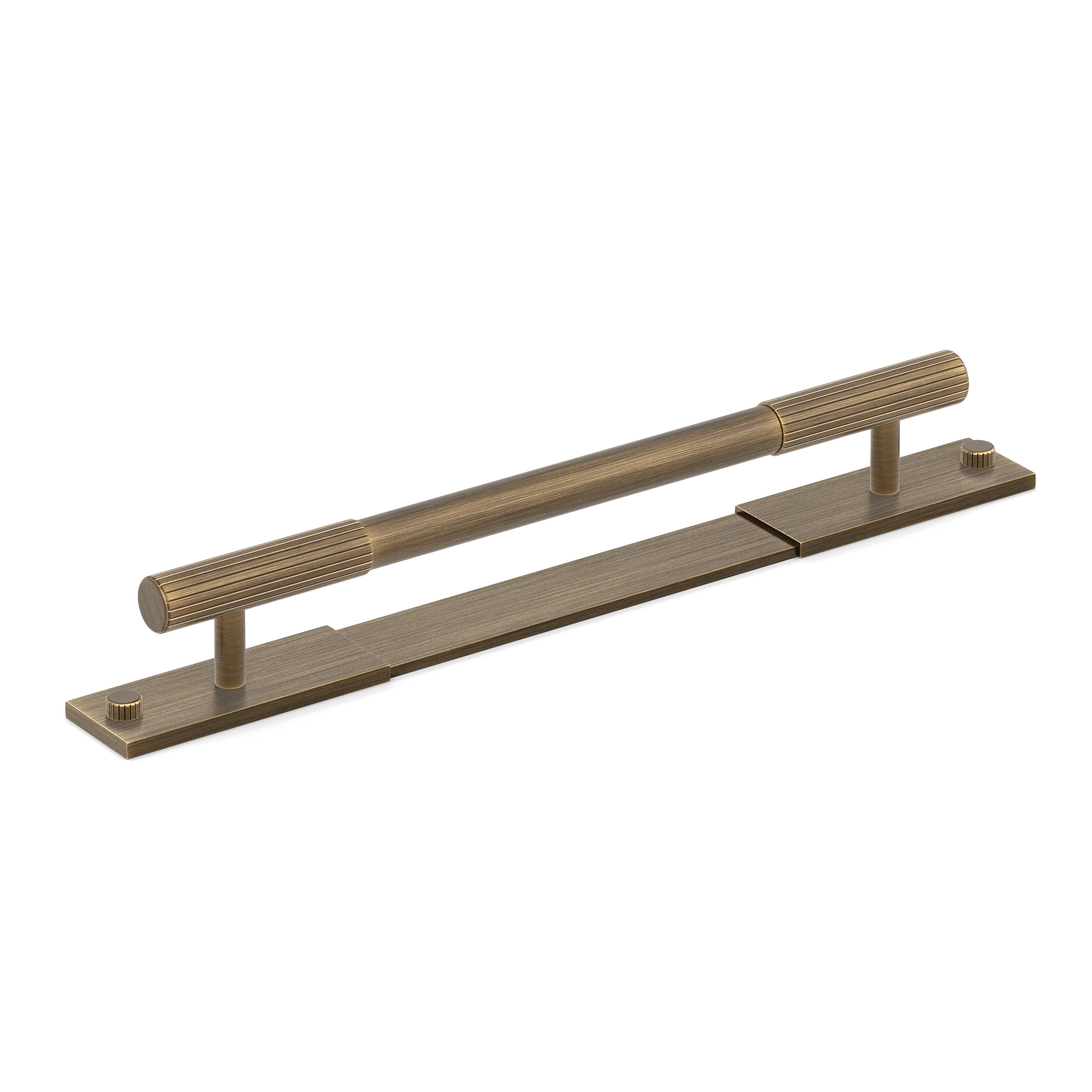 Armac Martin MIX Straight Knurled Pull Handle & Backplate in 128mm / Satin Antique Satin Lacquered