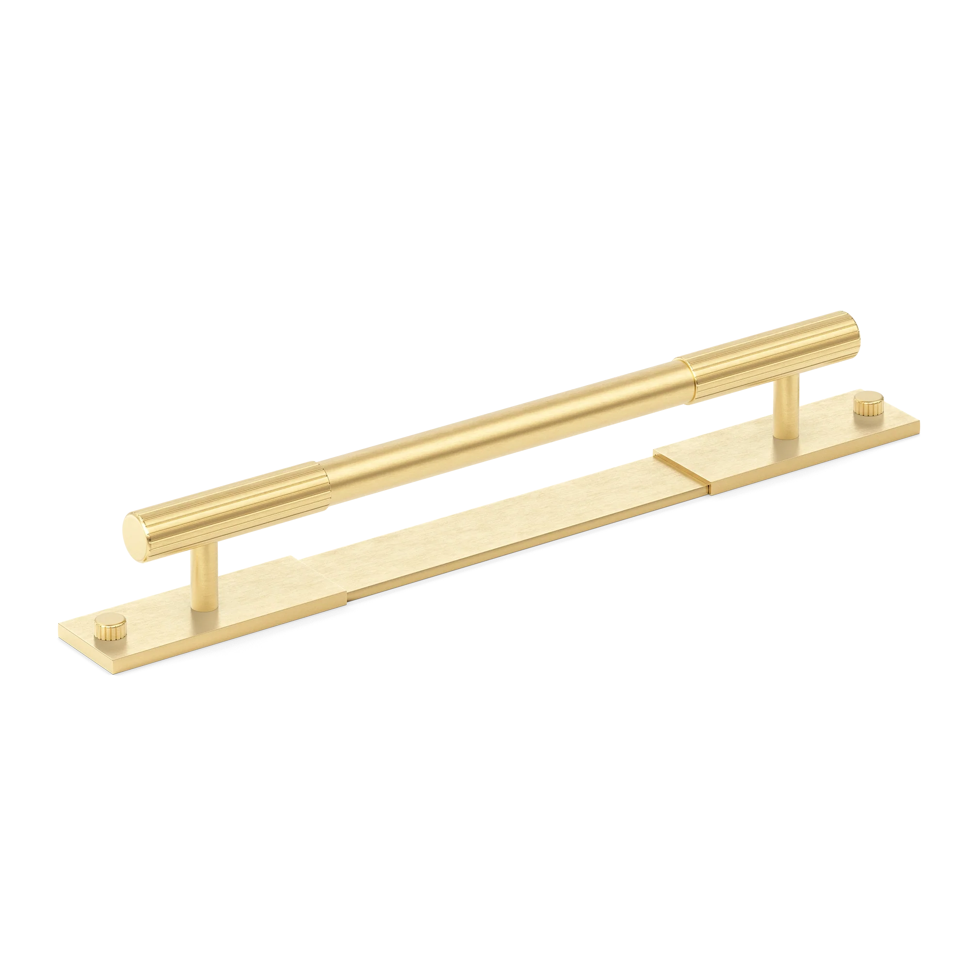 Armac Martin MIX Straight Knurled Pull Handle & Backplate in 128mm / Satin Brass Satin Lacquered
