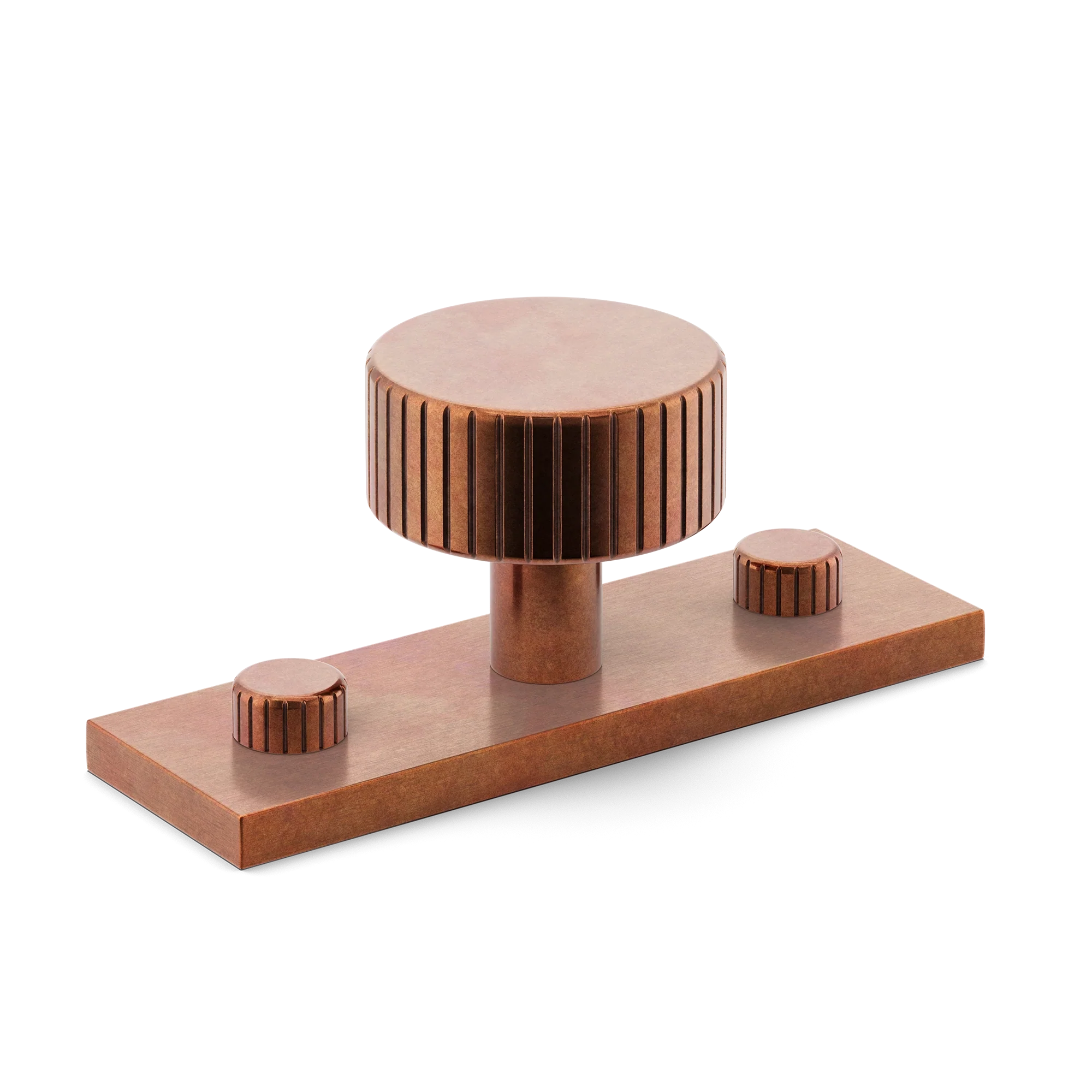 Armac Martin MIX Straight Knurled Cabinet Knob & Backplate in 54mm / Aged Copper
