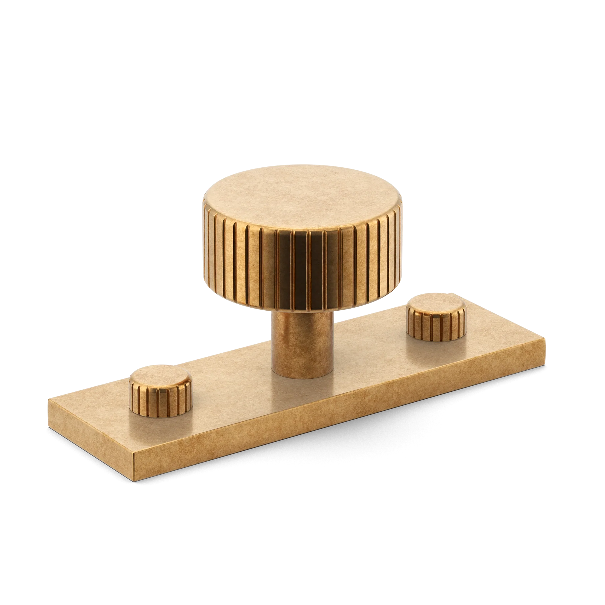 Armac Martin MIX Straight Knurled Cabinet Knob & Backplate in 54mm / Burnished Brass