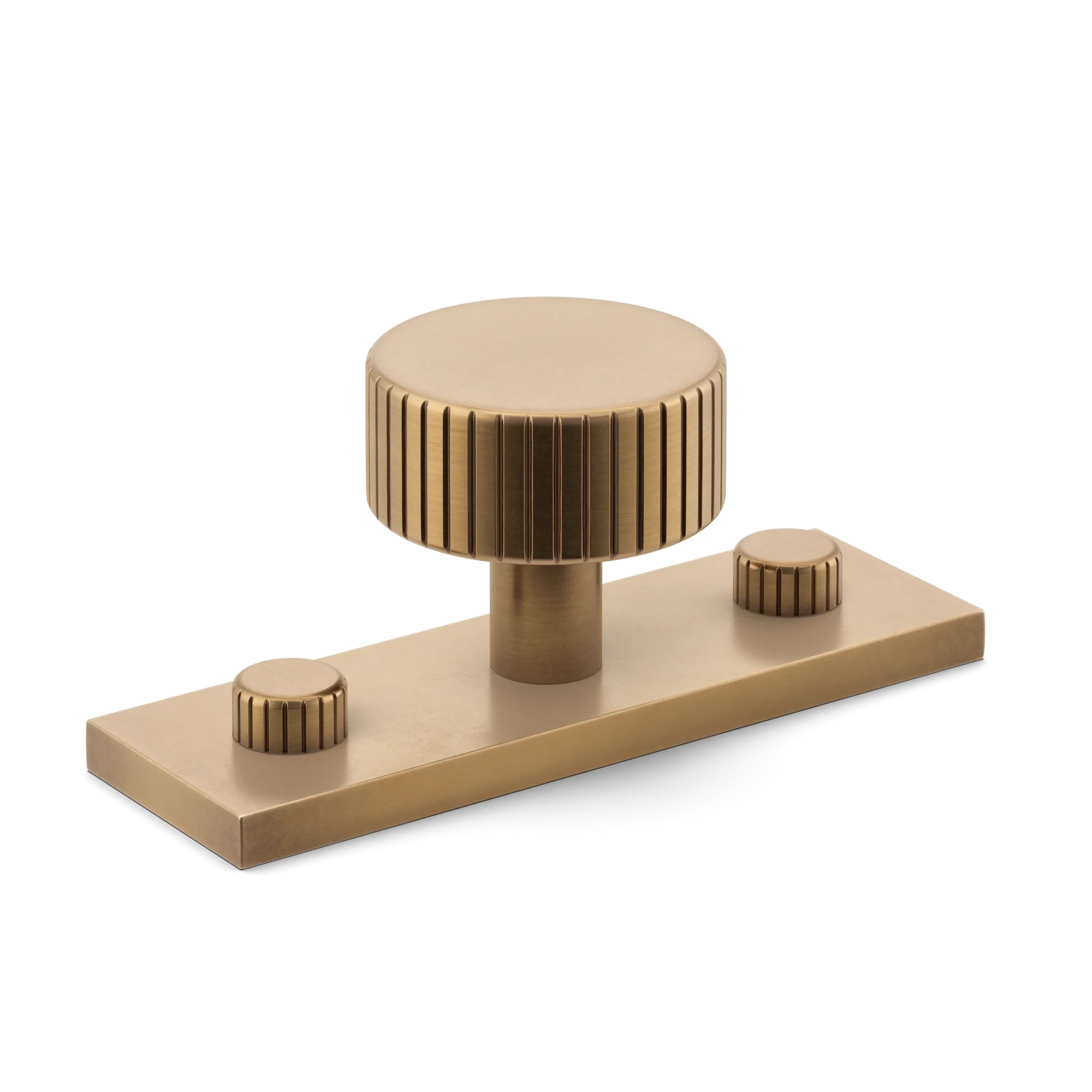 Armac Martin MIX Straight Knurled Cabinet Knob & Backplate in 54mm / Fine English Antique