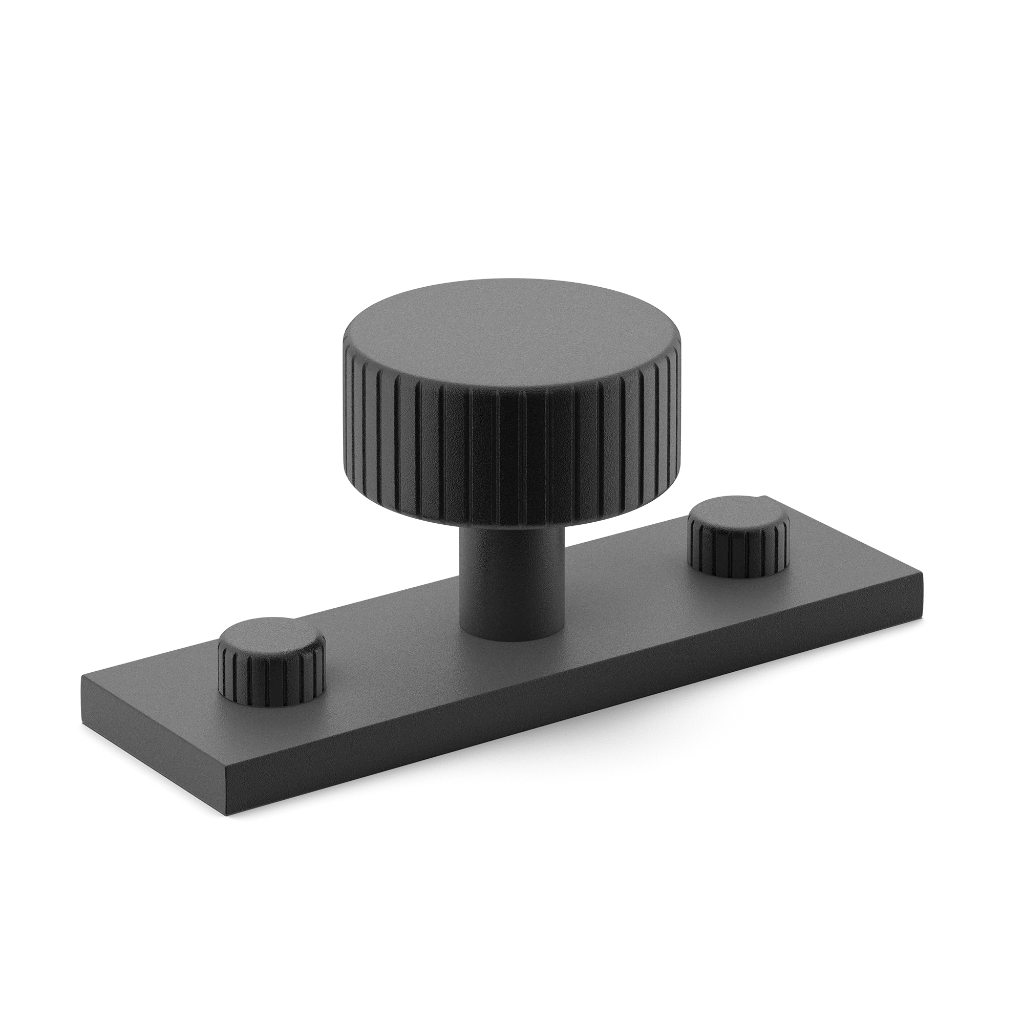 Armac Martin MIX Straight Knurled Cabinet Knob & Backplate in 54mm / Matt Black Lacquered
