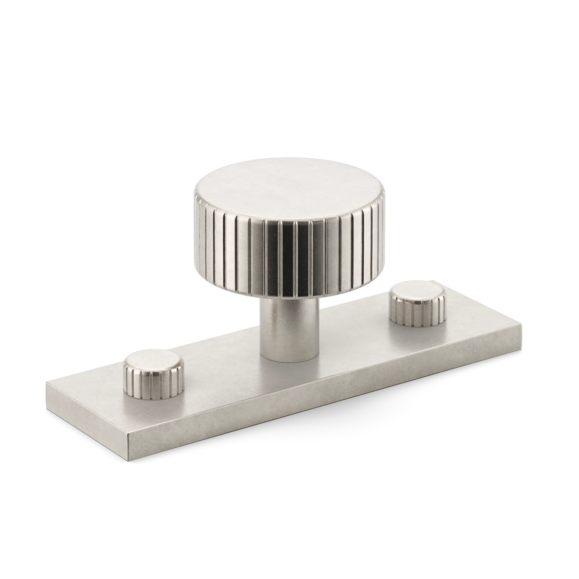 Armac Martin MIX Straight Knurled Cabinet Knob & Backplate in 54mm / Barrelled Nickel Plate
