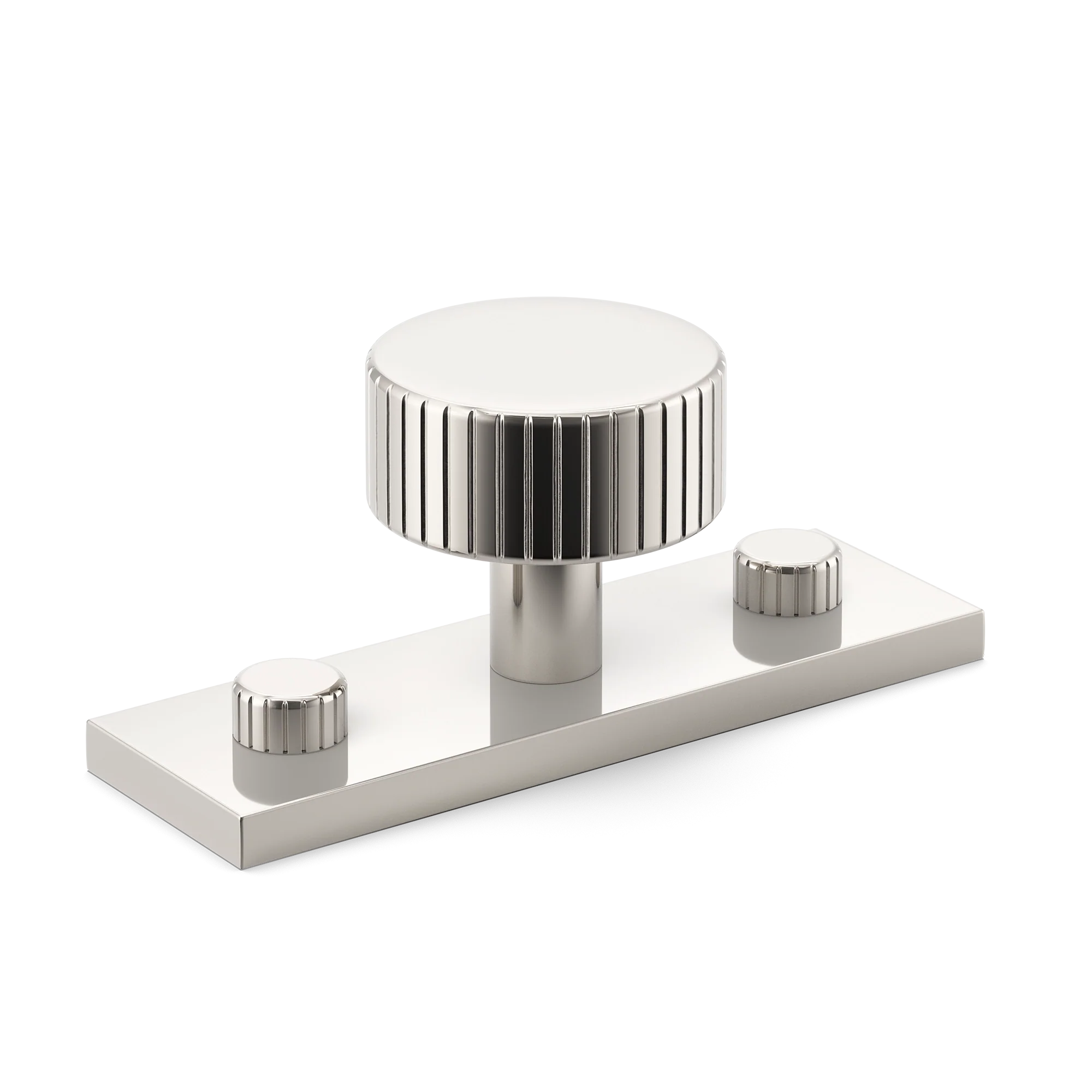 Armac Martin MIX Straight Knurled Cabinet Knob & Backplate in 54mm / Polished Nickel Plate