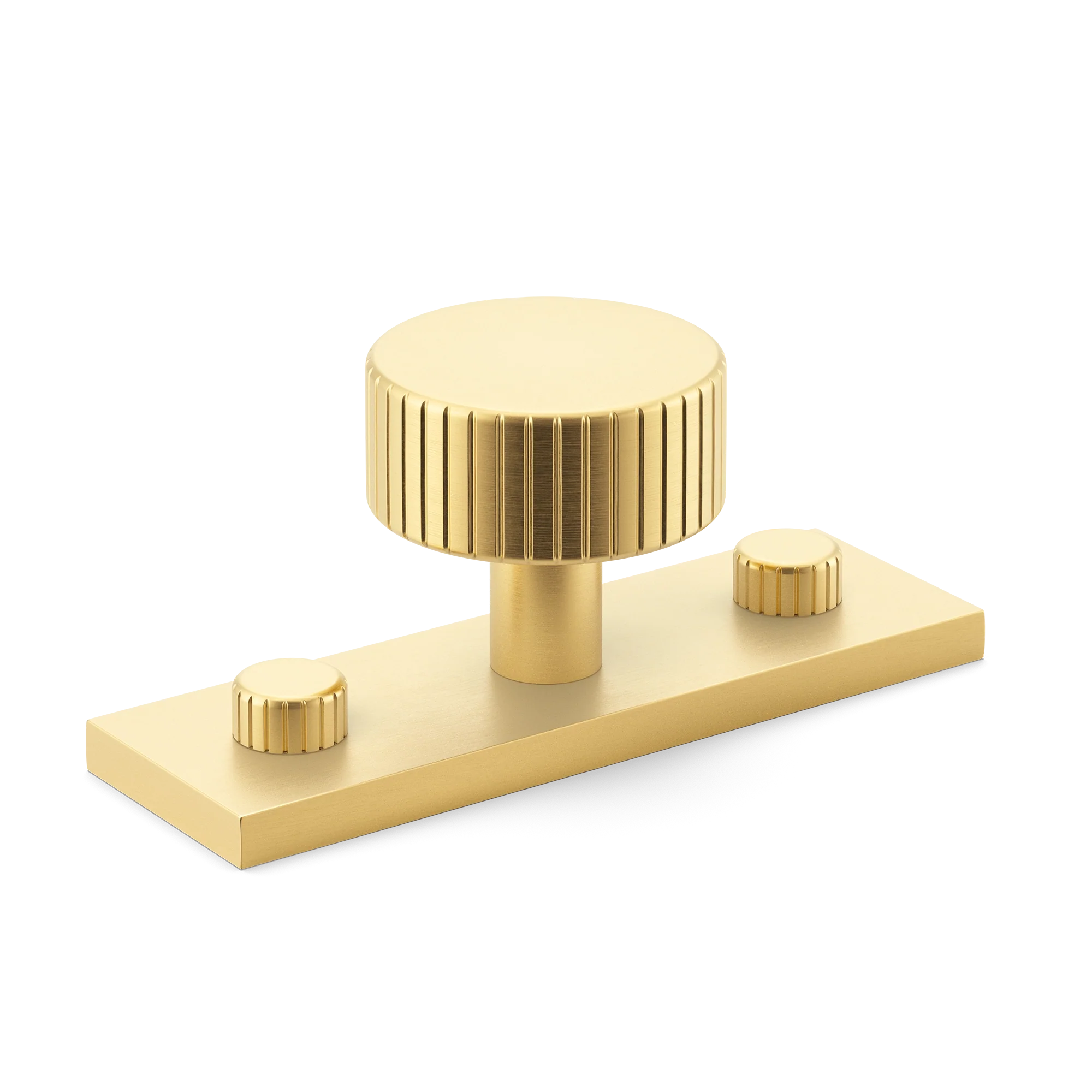 Armac Martin MIX Straight Knurled Cabinet Knob & Backplate in 54mm / Satin Brass Satin Lacquered