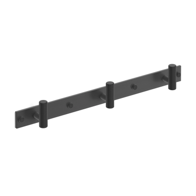 Armac Martin MIX Straight Knurled Wall Hook Rack in 384mm (3 hooks) / Matt Black Lacquered
