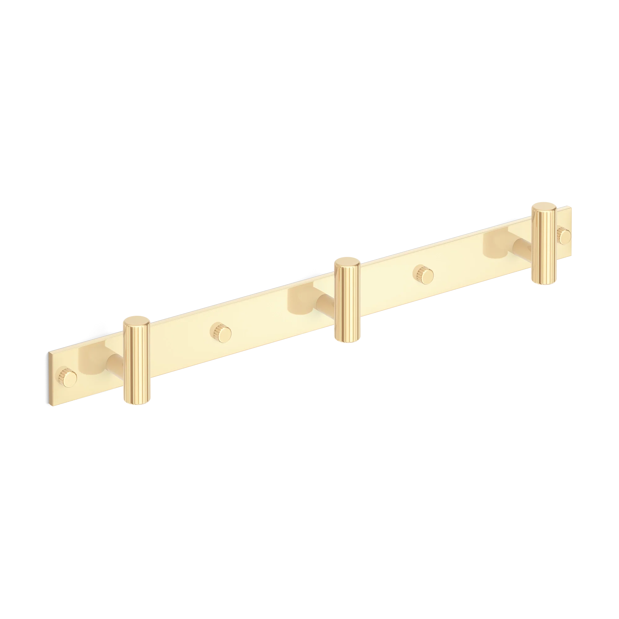Armac Martin MIX Straight Knurled Wall Hook Rack in 384mm (3 hooks) / Polished Brass Unlacquered
