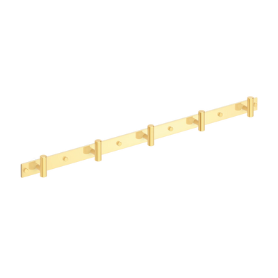 Armac Martin MIX Straight Knurled Wall Hook Rack in 684mm (5 hooks) / Polished Brass Lacquered