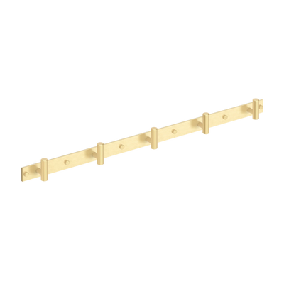Armac Martin MIX Straight Knurled Wall Hook Rack in 684mm (5 hooks) / Satin Brass Unlacquered