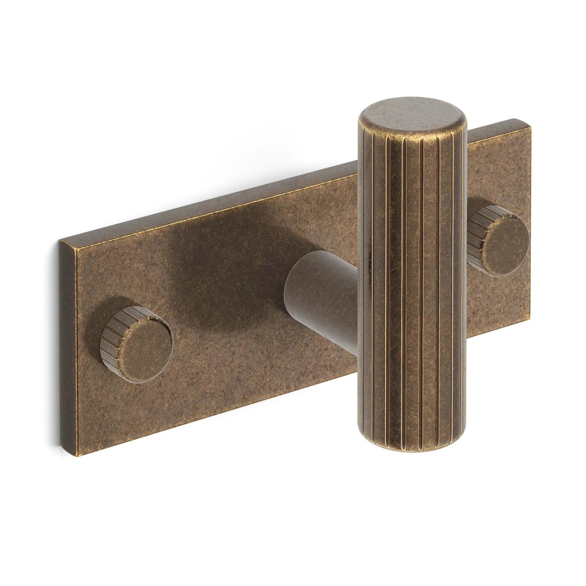 Armac Martin MIX Straight Knurled Single Horizontal Wall Hook in 84mm / Dark Aged Brass