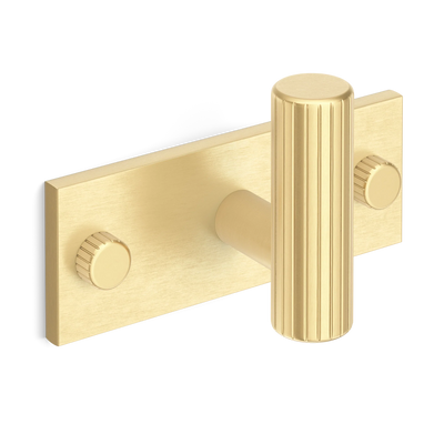 Armac Martin MIX Straight Knurled Single Horizontal Wall Hook in 84mm / Satin Brass Unlacquered