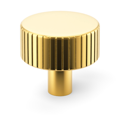 Armac Martin MIX Straight Knurled Cabinet Knob in 32mm / Polished Brass Lacquered