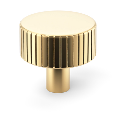 Armac Martin MIX Straight Knurled Cabinet Knob in 32mm / Polished Brass Unlacquered
