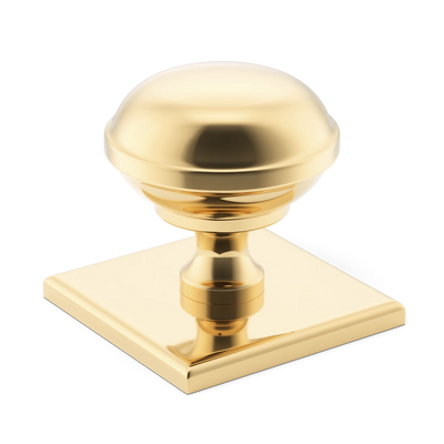 Armac Martin Queslett Cabinet Knob with Square Backplate in 28mm / Polished Brass Unlacquered