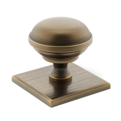 Armac Martin Queslett Cabinet Knob with Square Backplate in 28mm / Satin Antique Satin Lacquered