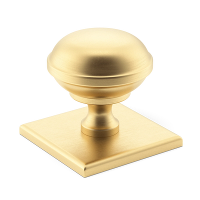 Armac Martin Queslett Cabinet Knob with Square Backplate in 28mm / Satin Brass Unlacquered
