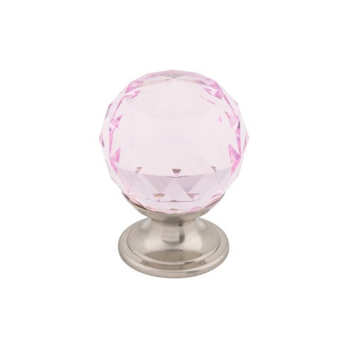 Top Knobs Pink Crystal Knob 1 1/8" in Brushed Satin Nickel